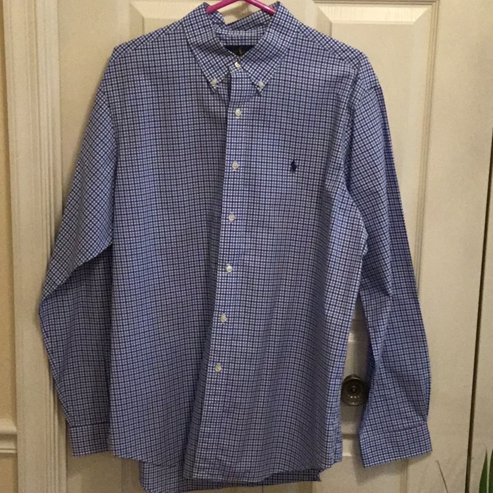 *EUC* Ralph Lauren blue check button down dress shirt. Size XL